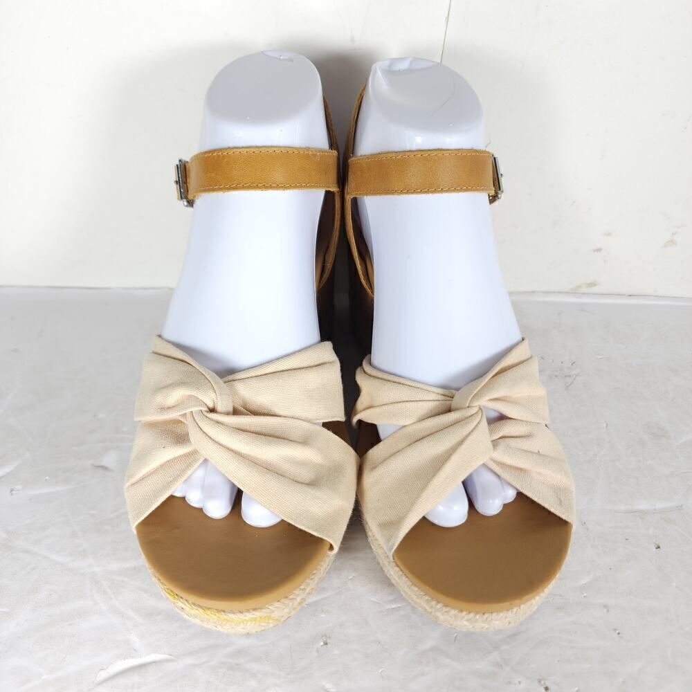 UGG Women's Joslyn US8,5 Canvas Leather Beige Espadrille Wedge Sandals - Picture 3 of 16